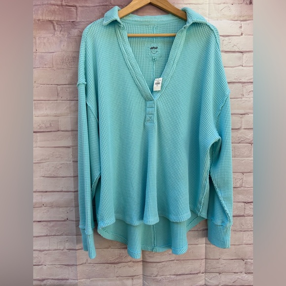 aerie Tops - New Aerie L waffle knit oversized Lumber Jane popover sweatshirt Lagenlook